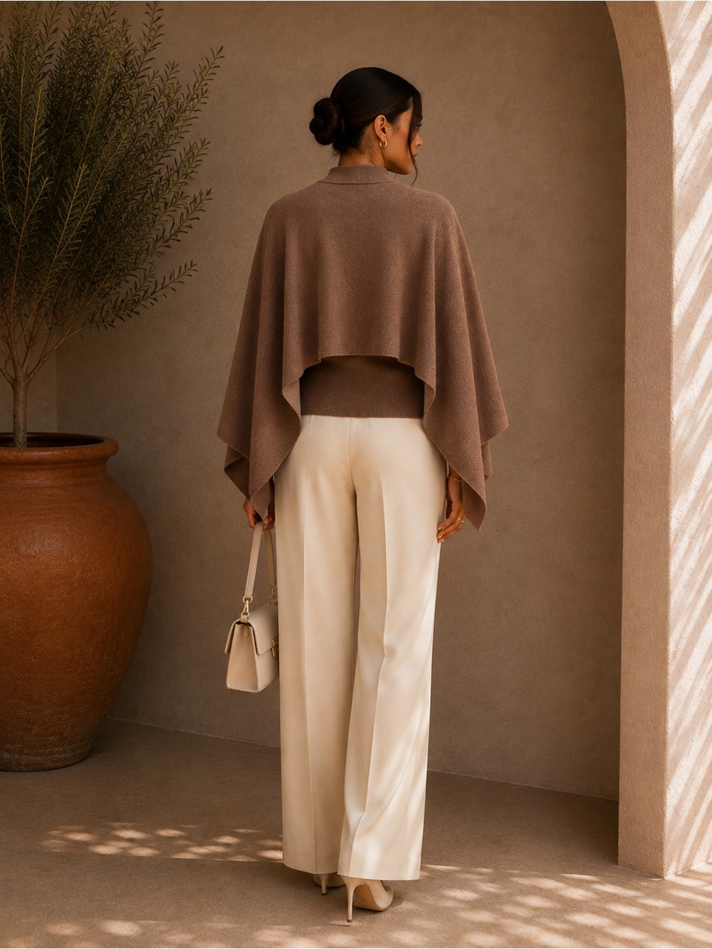 Commense Brown Knit Tank & Capelet Set XS | Quiet Luxury Two-Piece Sweater Set - Picture 2 of 8